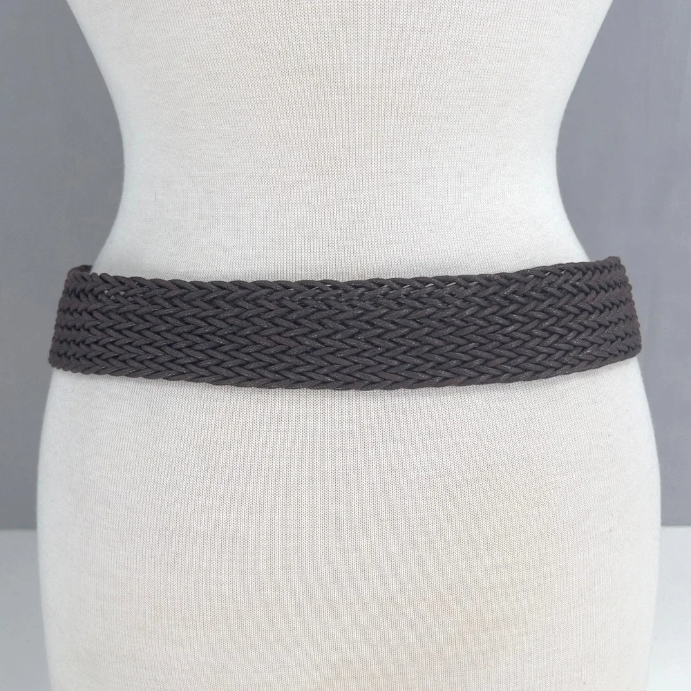 Womens‎ Woven Braided Belt Waxed Cord Brown Round Buckle Wide Waist 38in L